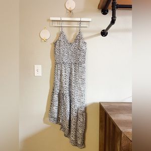 Leith Asymmetrical Floral Print Sun Dress Black Jenn Geo White Smocked size S